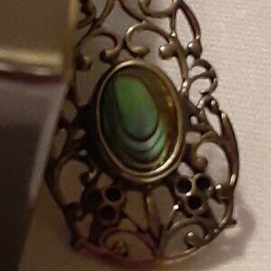 Sterling Silver Oval Abalone Filigree Necklace